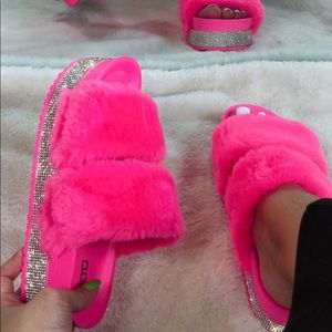 Rhinestone Fur Slides